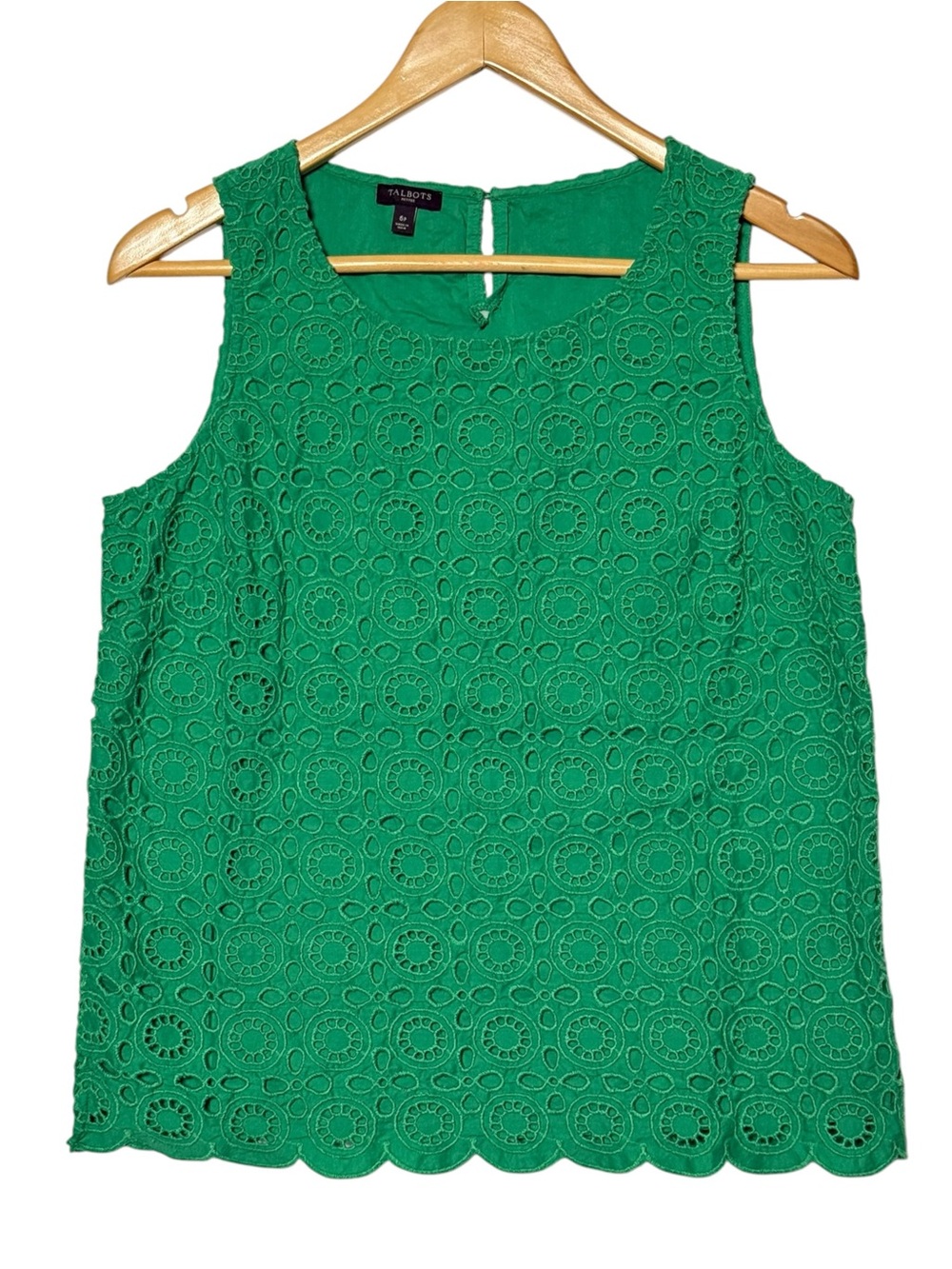 Talbots Solid Kelly Green Eyelet Sleeveless Top Size 6P